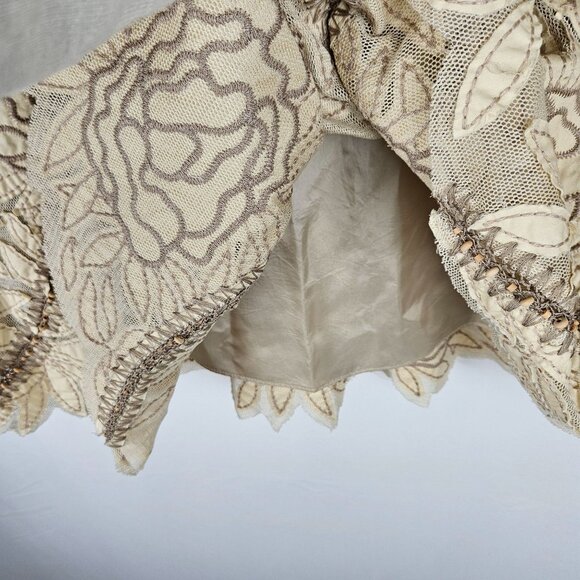Lafayette 148 Beige Floral Embroidered Beaded Skirt Size 2 A-Line Bohemian Retro - Picture 6 of 9
